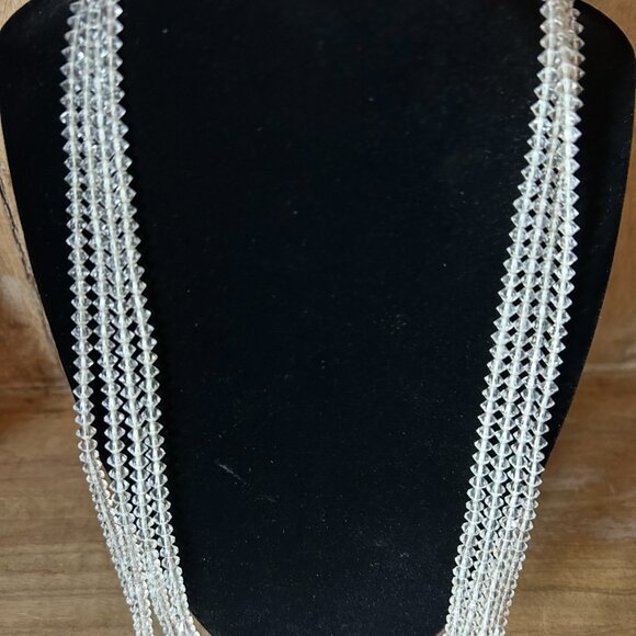 Vintage 4 Strand Clear Glass Bead Necklace with Unique Clasp Gimbel Brothers - Picture 3 of 9